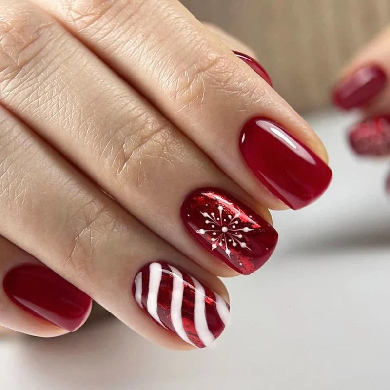 Press-On Nail Set Self-Adhesive Deep Red 24-Piece