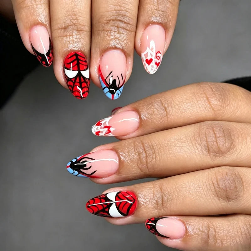Press-On Nail Set Spider Web Design Easy Application