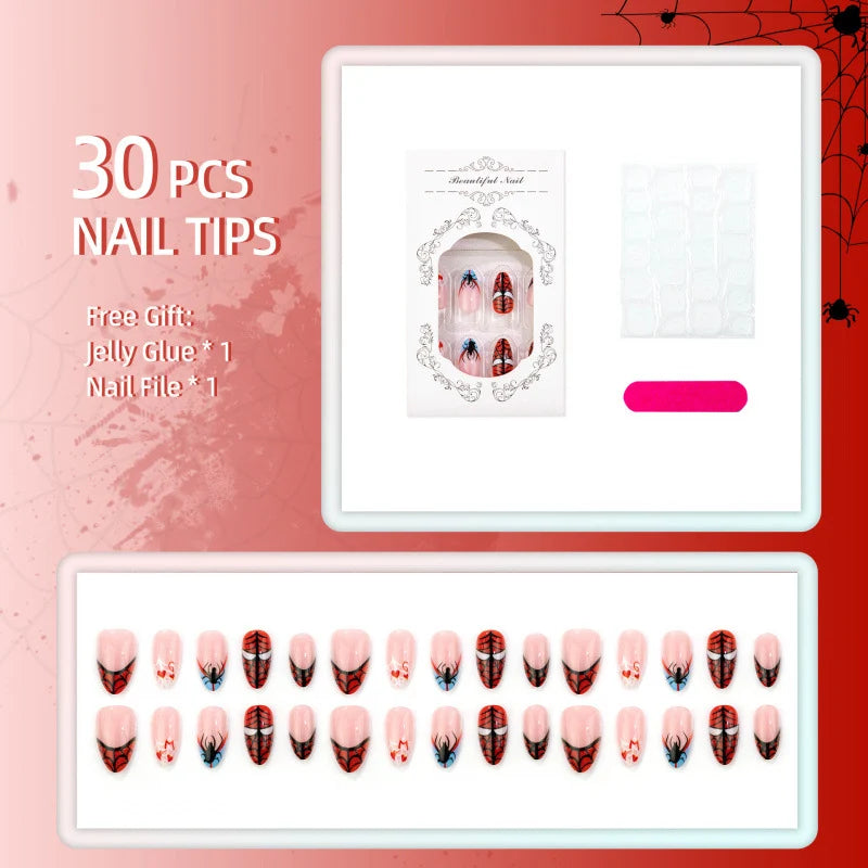 Press-On Nail Set Spider Web Design Easy Application