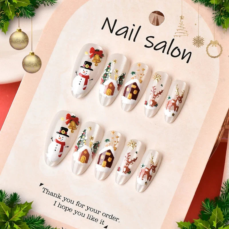 Press-On Nail Set Winter Designs Adhesive Tabs & Reusable