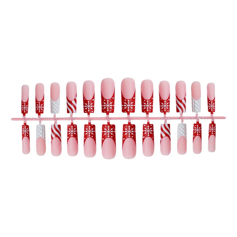 Press-On Nail Set Winter Snowflake Designs Easy-Apply Long-Lasting