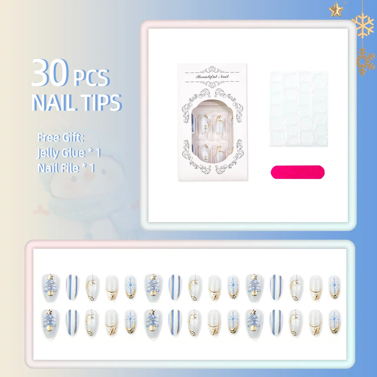 Press-On Nail Set Winter-Themed Designs Easy Application