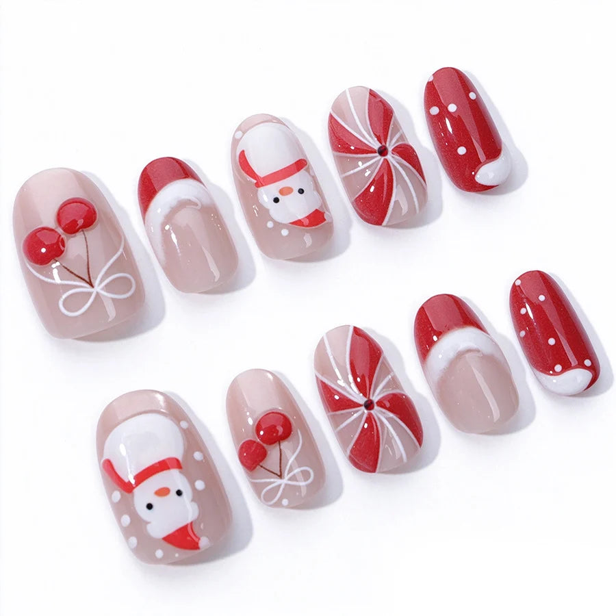 Press-On Nails Christmas Designs Glue-Free Multiple Sizes