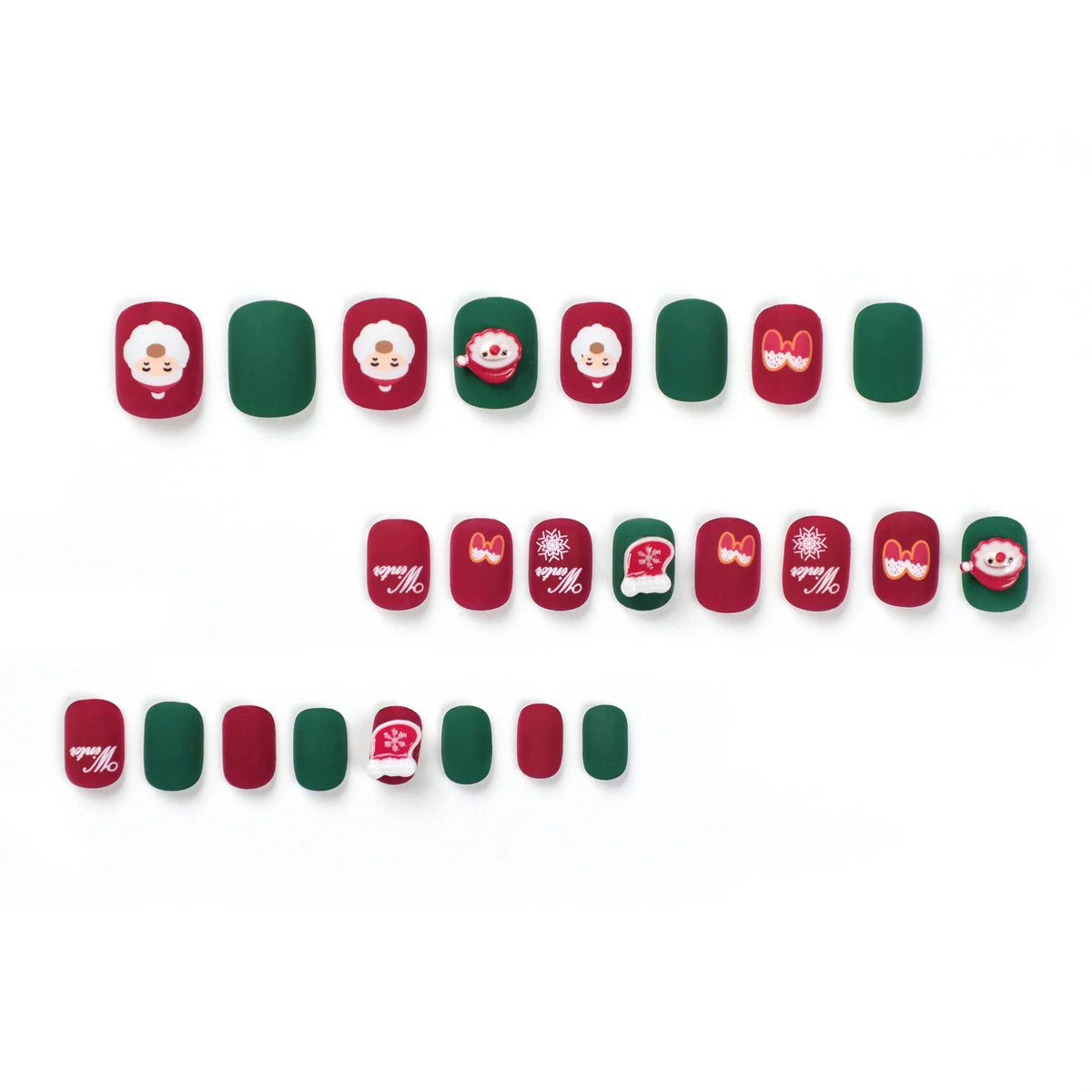 Press-On Nails Festive Santa & Snowflake Blue Glue-On
