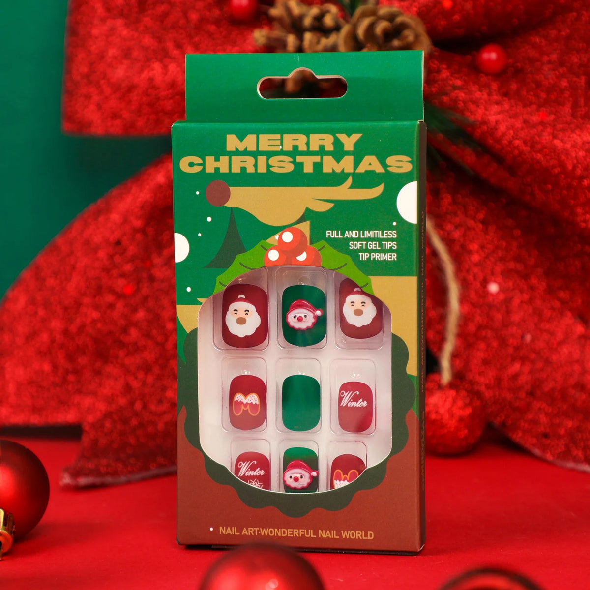 Press-On Nails Festive Santa & Snowflake Blue Glue-On