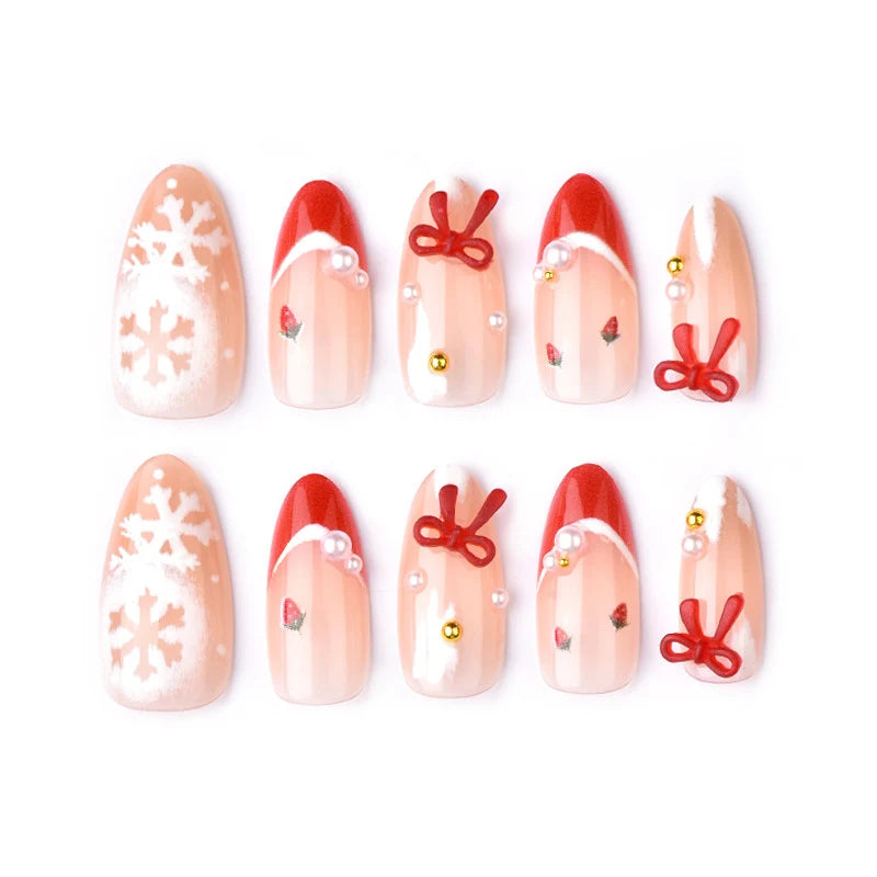 Press-On Nails Festive Snowflake & Bow Easy Adhesive