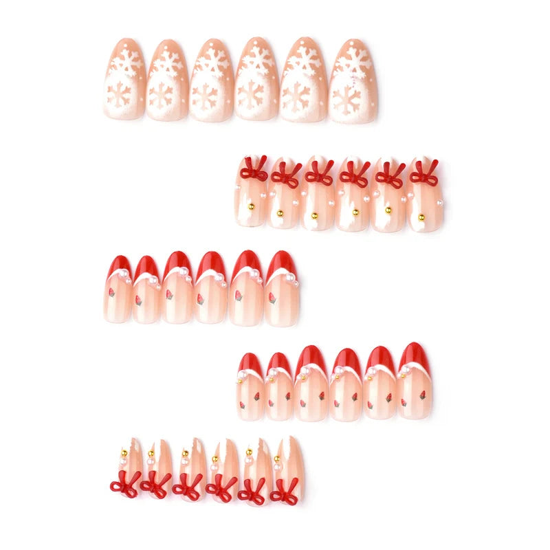 Press-On Nails Festive Snowflake & Bow Easy Adhesive
