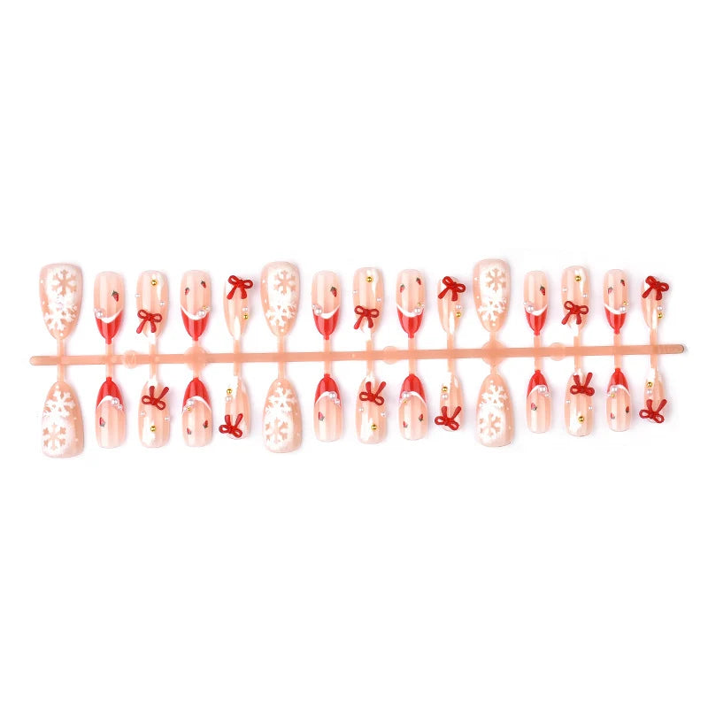 Press-On Nails Festive Snowflake & Bow Easy Adhesive