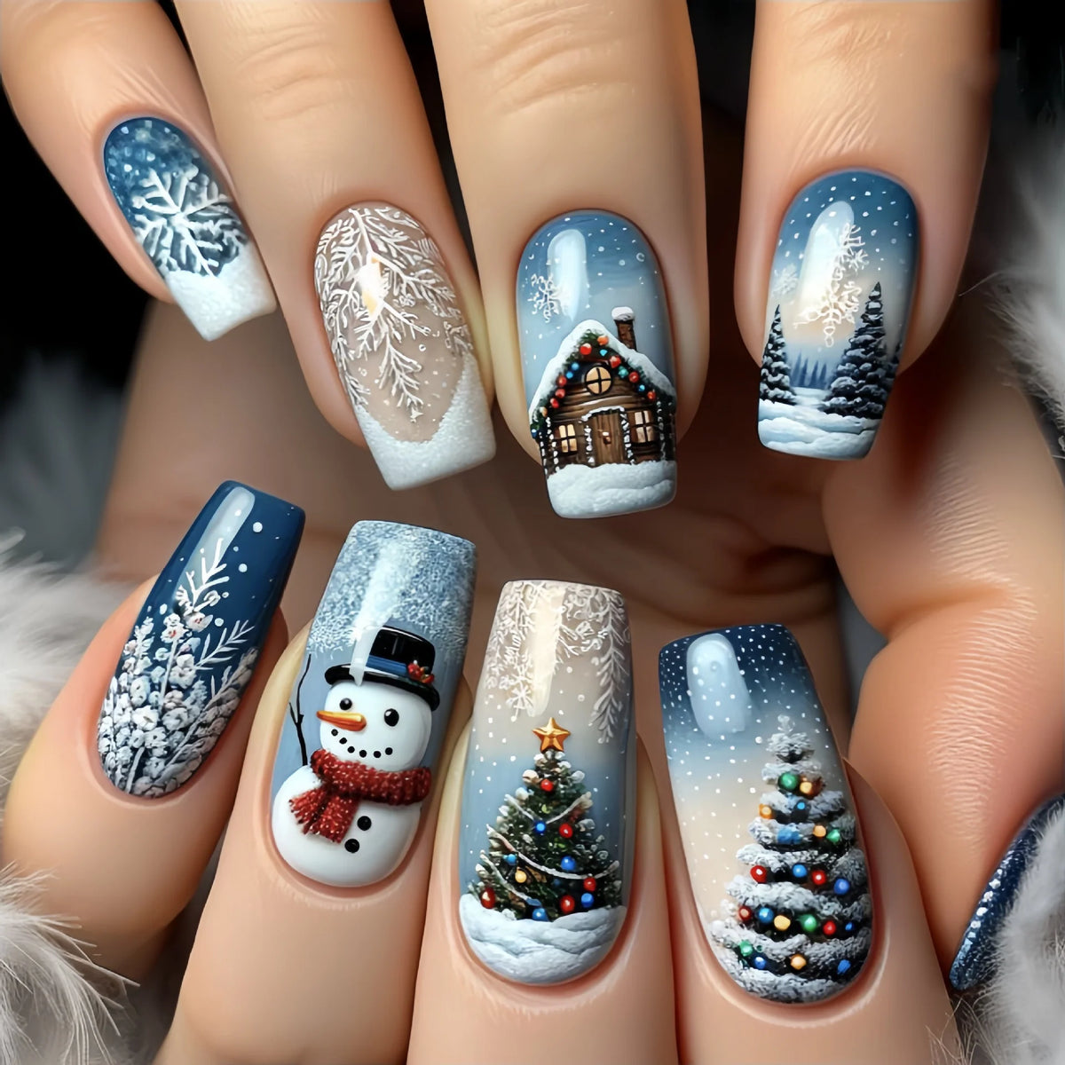 Press-On Nails Holiday Snowflake Peel-And-Stick Long-Lasting Shine
