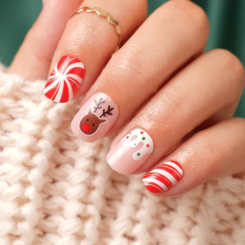 Press-On Nails Peel-And-Press Festive Designs Chip-Resistant