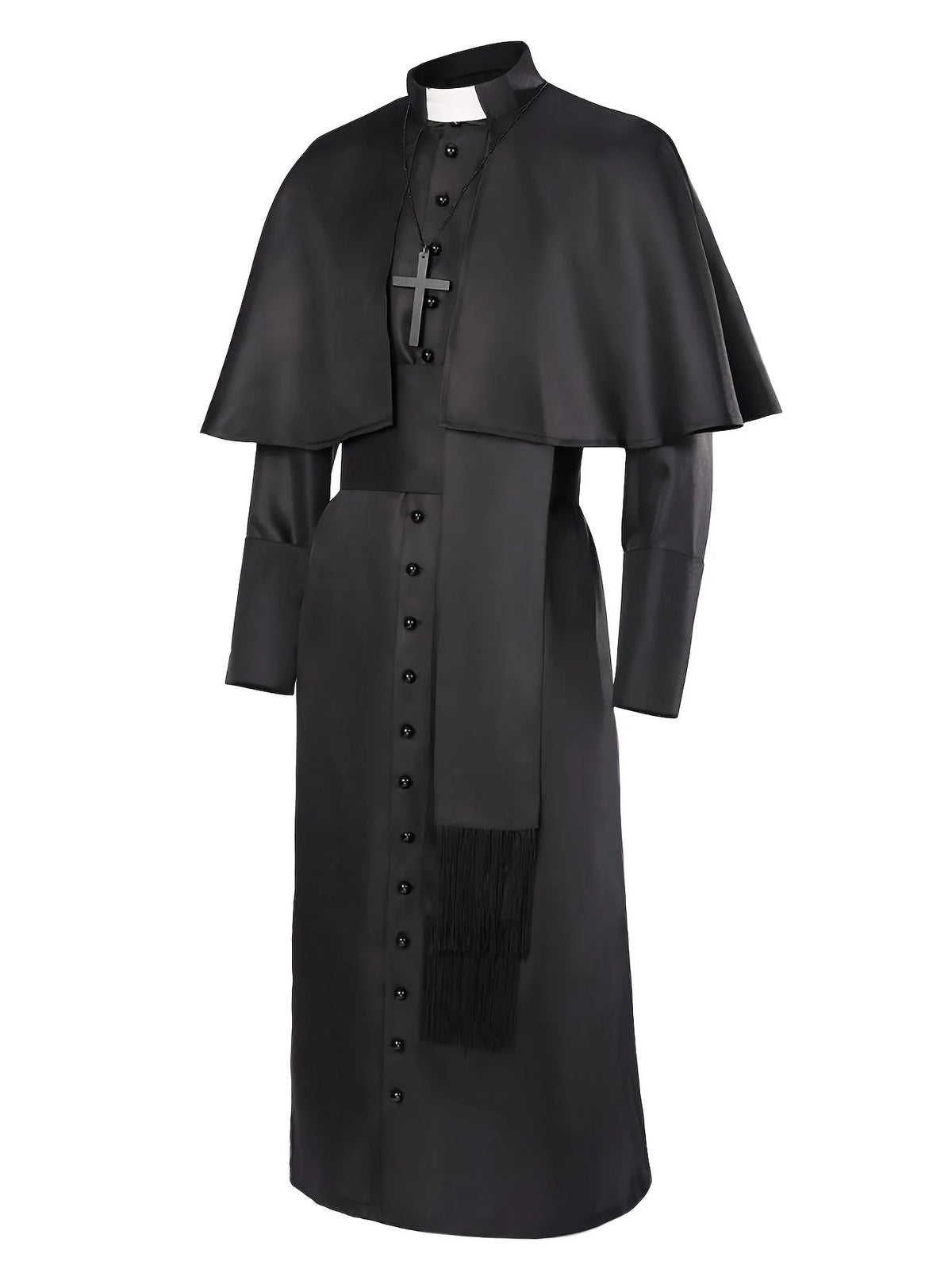 Priest Costume Robe with Shoulder Cape & Cross Accessory