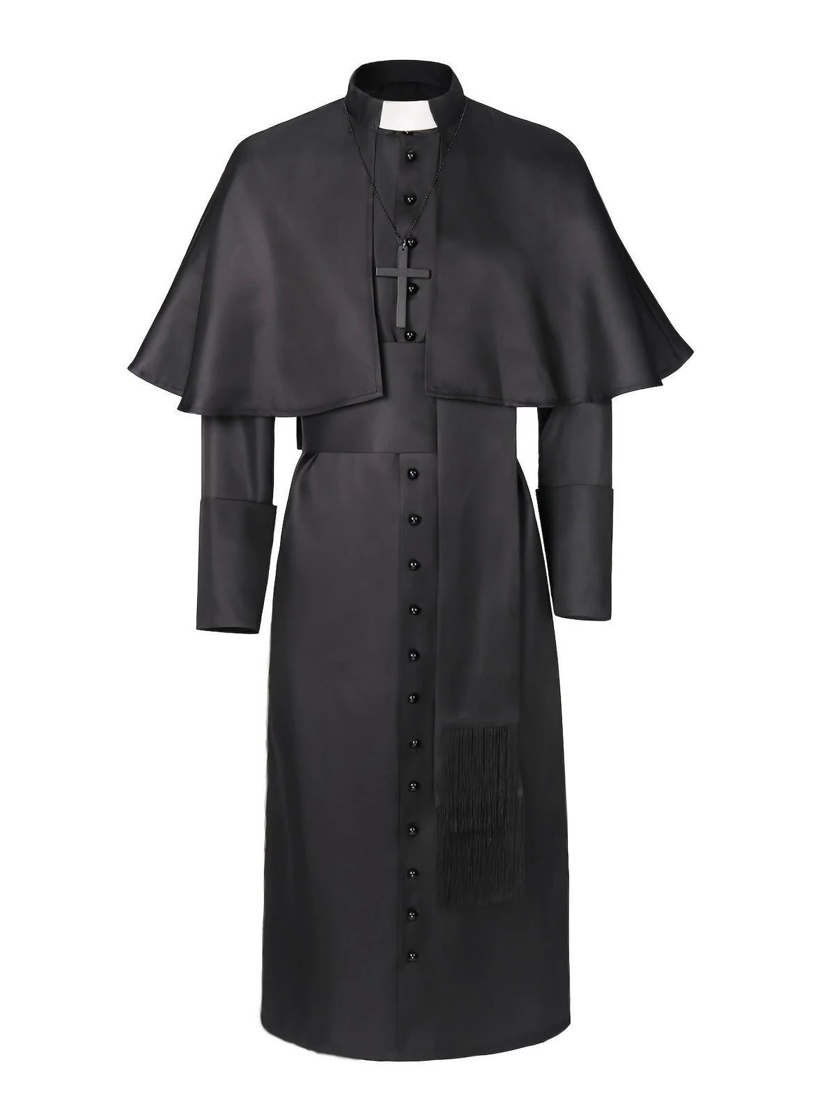Priest Costume Robe with Shoulder Cape & Cross Accessory