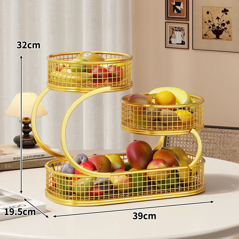 Produce Display Stand Three-Tier Metal Mesh Rust-Resistant