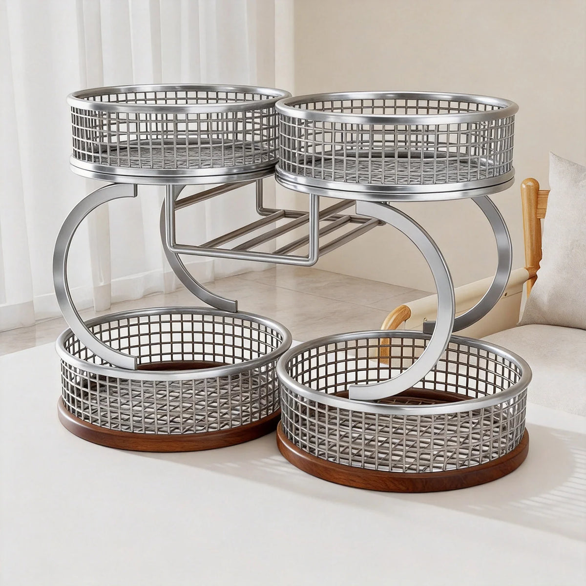 Produce Storage Rack Multi-Tier Ventilated Mesh Baskets