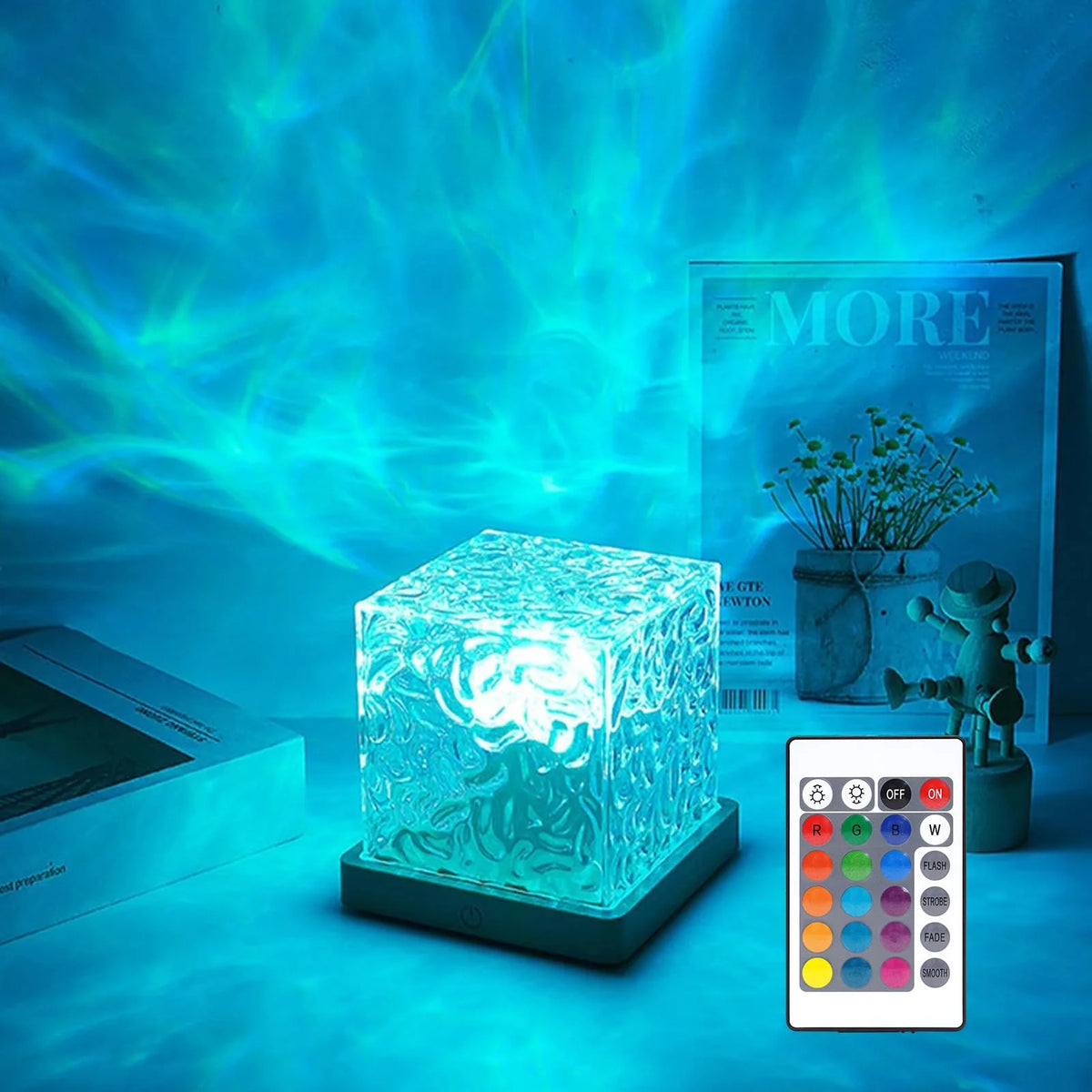 Projector Lamp 16 Color Modes Remote Control Wood Base