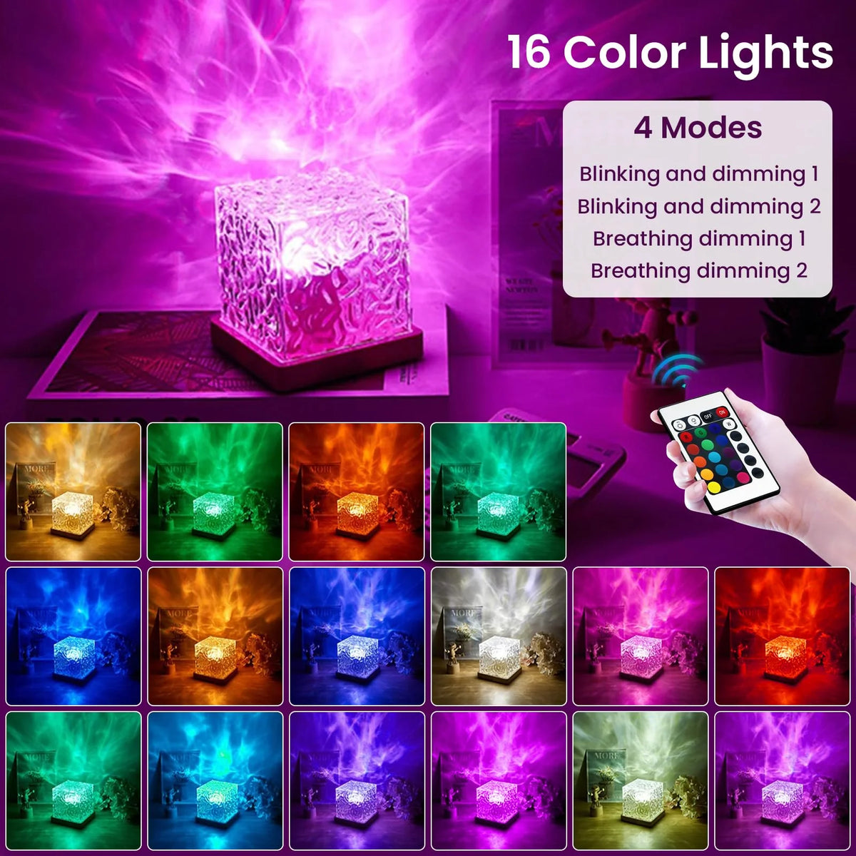 Projector Lamp 16 Color Modes Remote Control Wood Base