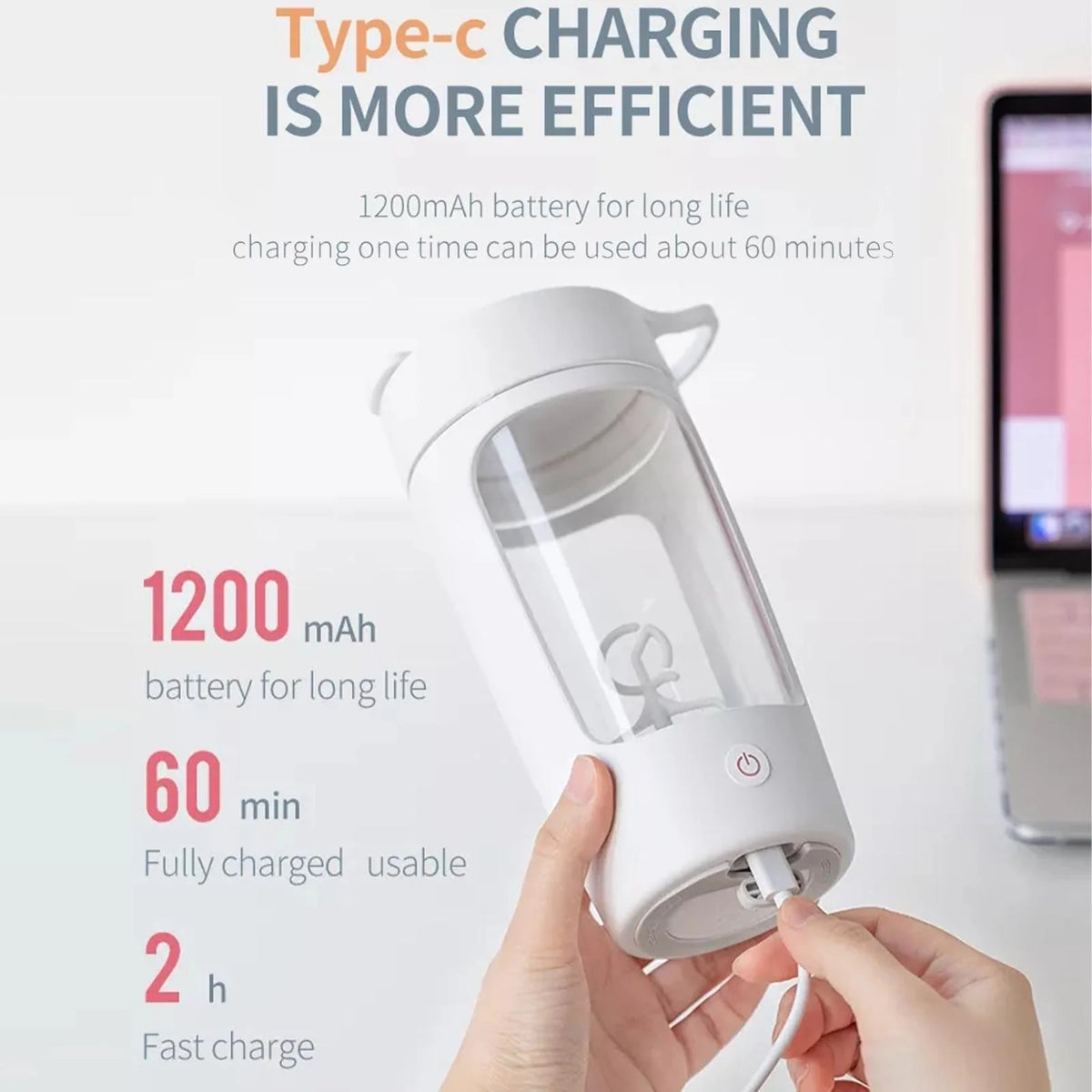 Protein Shaker Bottle Electric BPA-Free 22 Oz Self-Cleaning