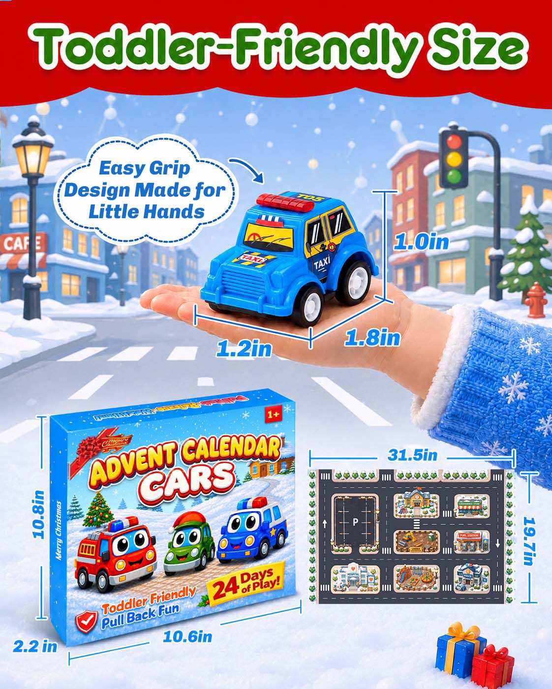 Pull Back Car Set 24 Spring Powered Play Map