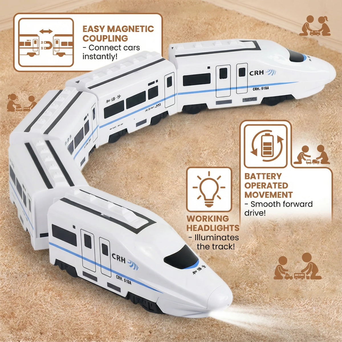 Pull Train Toy Linking Carriages Rounded Edges