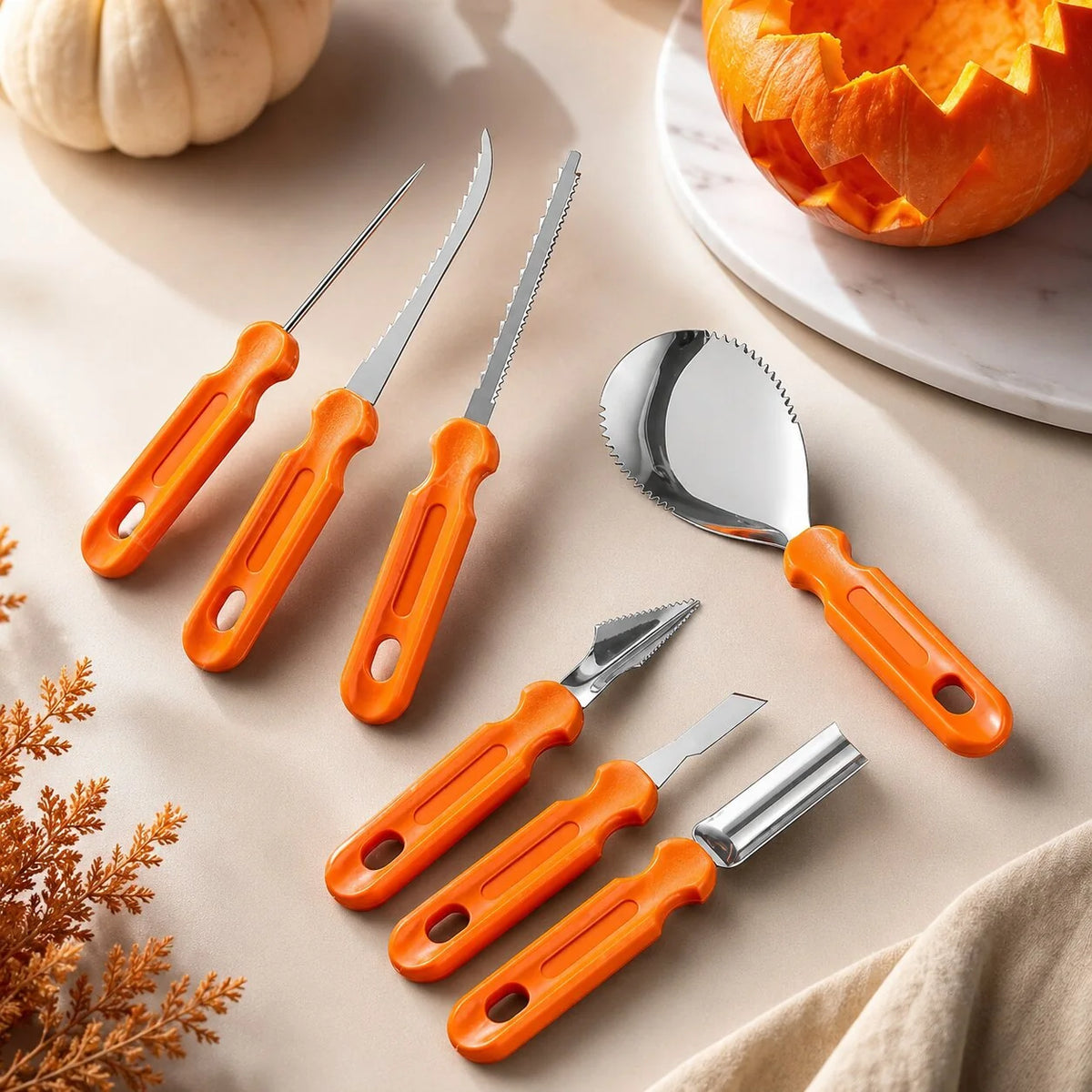 Pumpkin Carving Tool Set Stainless Steel Blades 10-Piece With Storage Bag