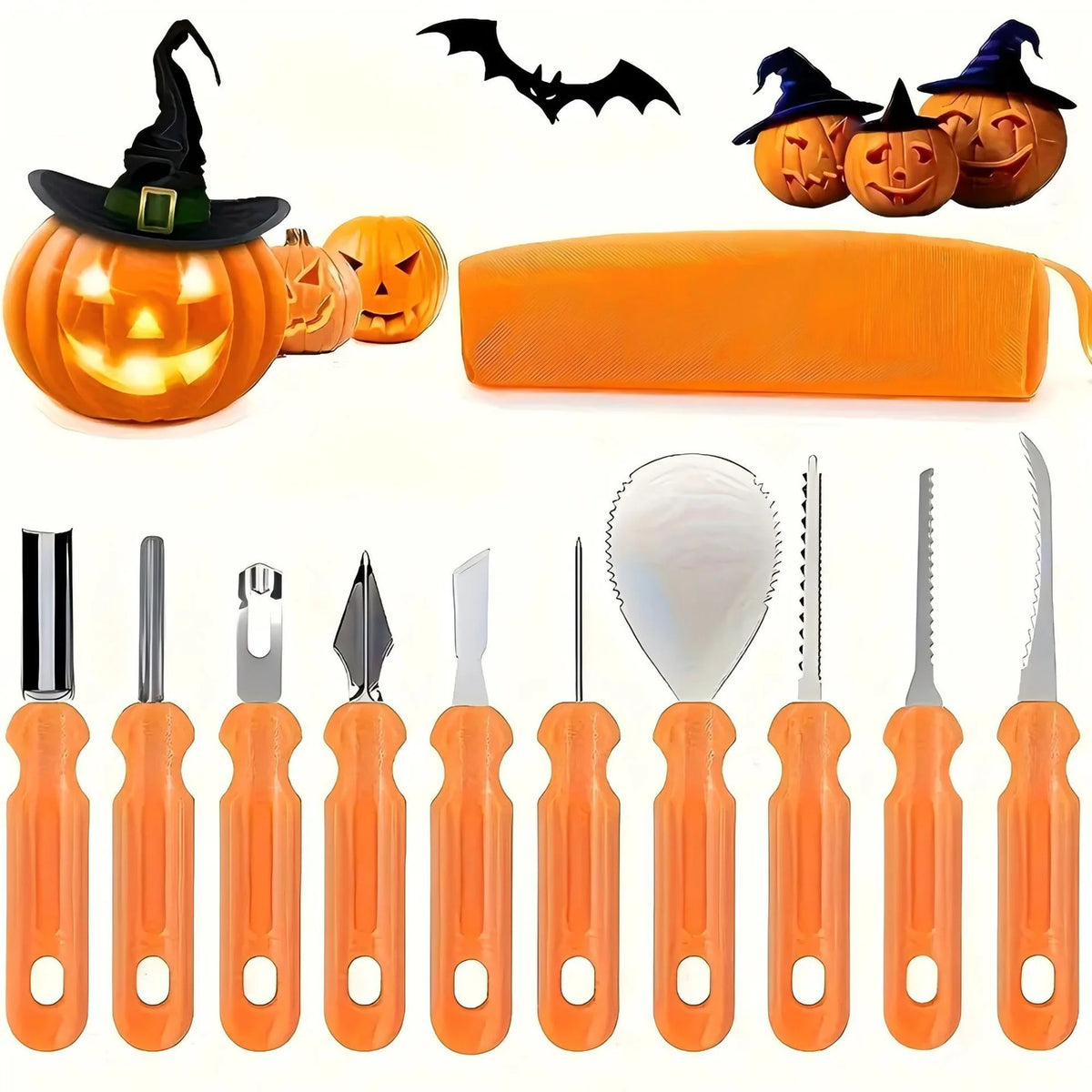Pumpkin Carving Tool Set Stainless Steel Blades Storage Bag