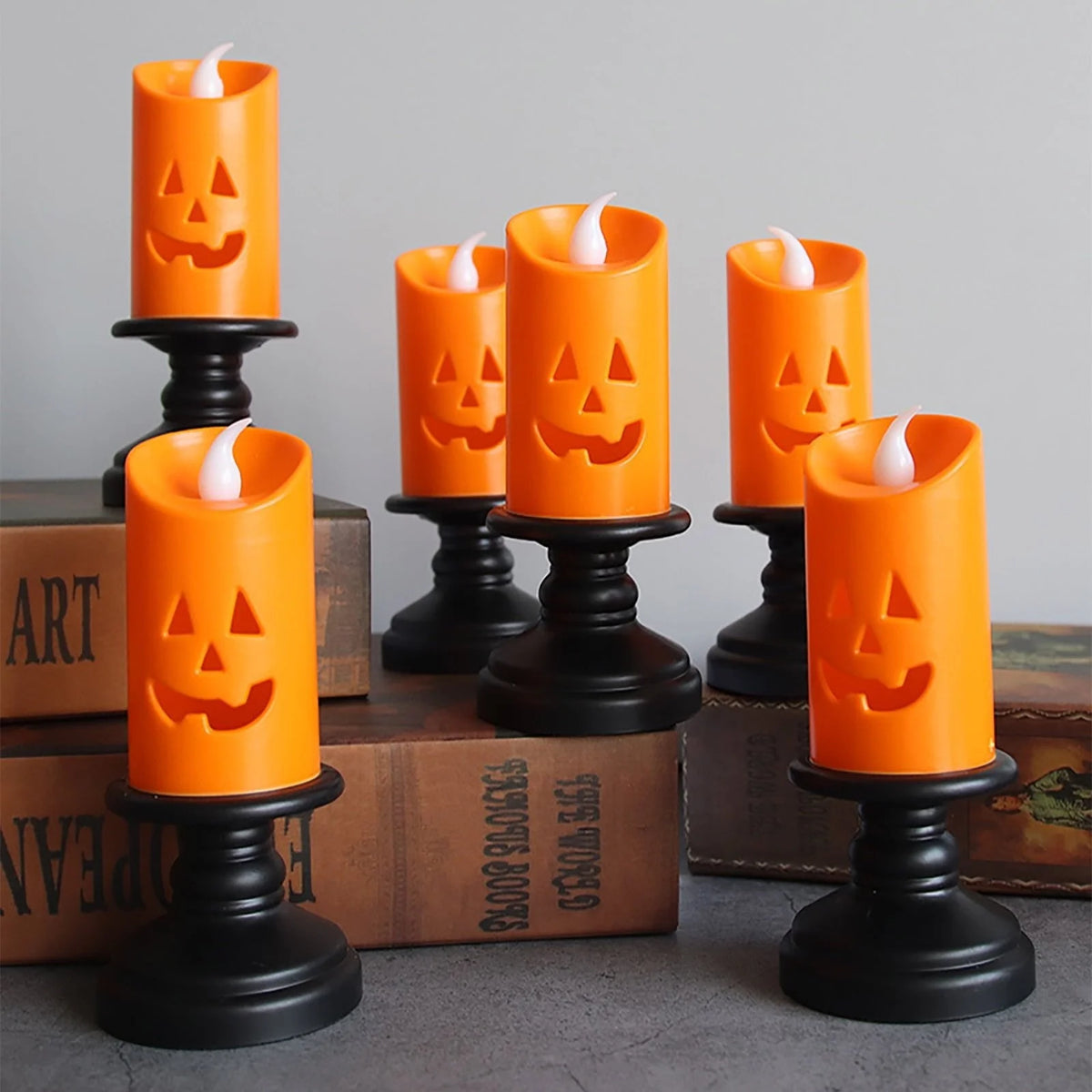 Pumpkin LED Candle Battery-Powered Flameless Ghost Face