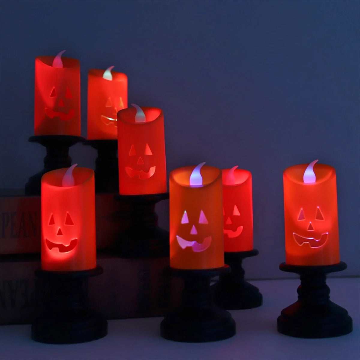 Pumpkin LED Candle Battery-Powered Flameless Ghost Face