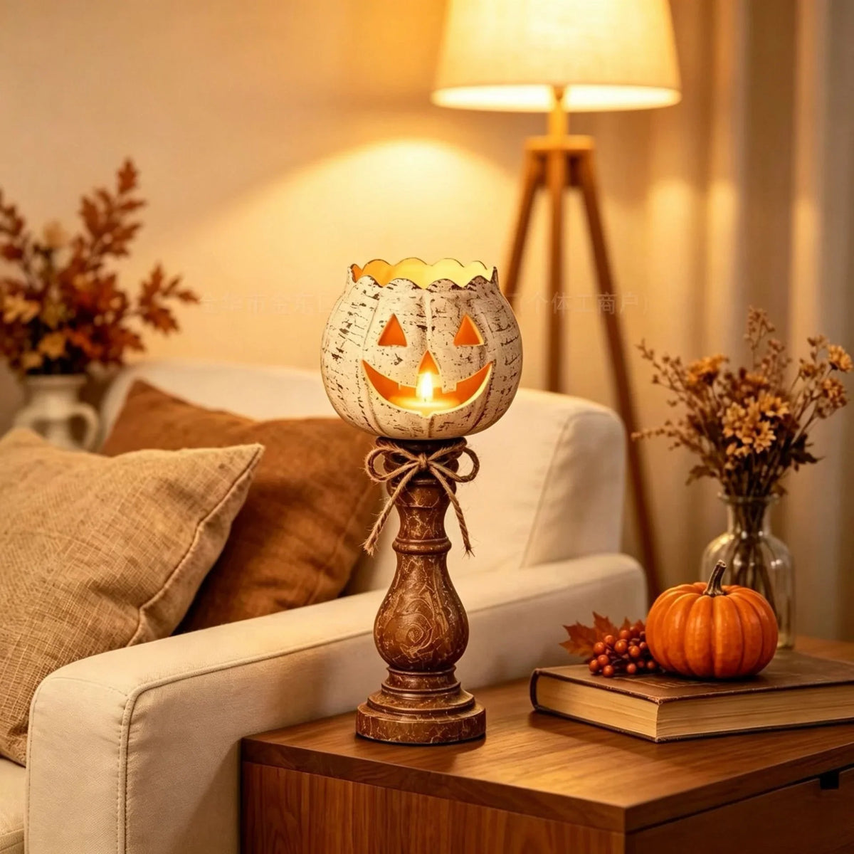 Pumpkin Lamp Warm LED Durable Plastic Indoor & Outdoor