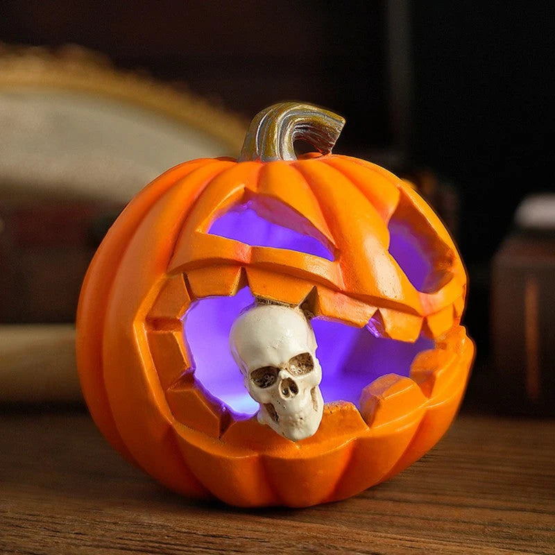 Pumpkin Ornament Carved Skull Textured Resin