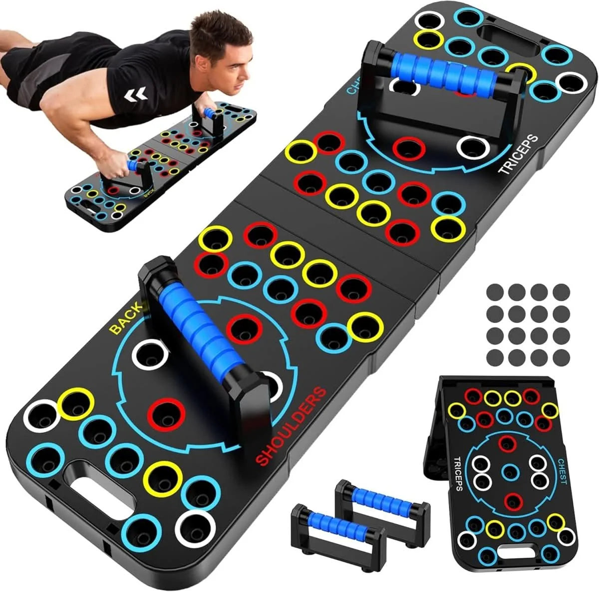 Push-Up Board Color-Coded Grip Positions Compact Portable Design