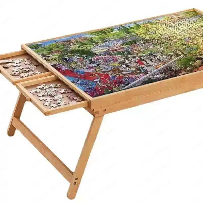 Puzzle Table Folding Wooden Four Drawers 1500-Piece Capacity