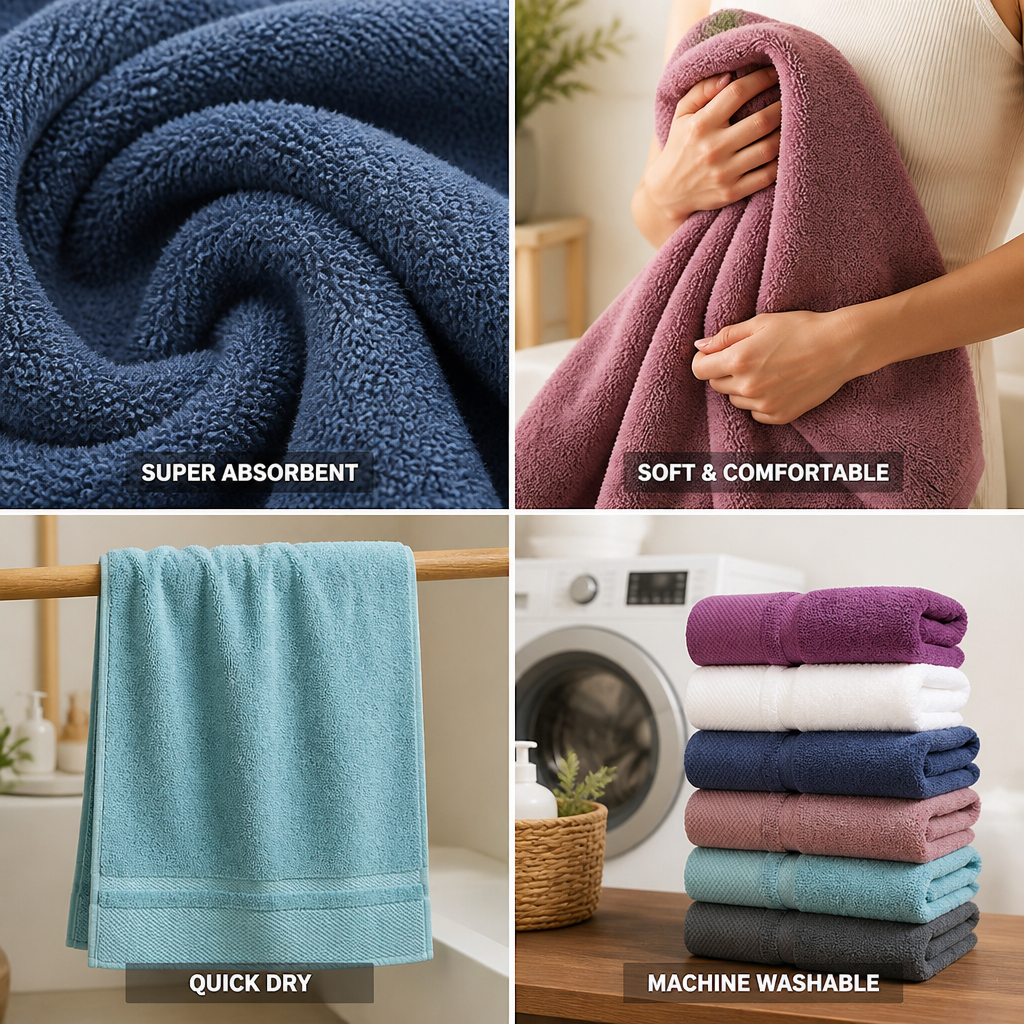 Quick-Dry Absorbent Terry Bath Towel