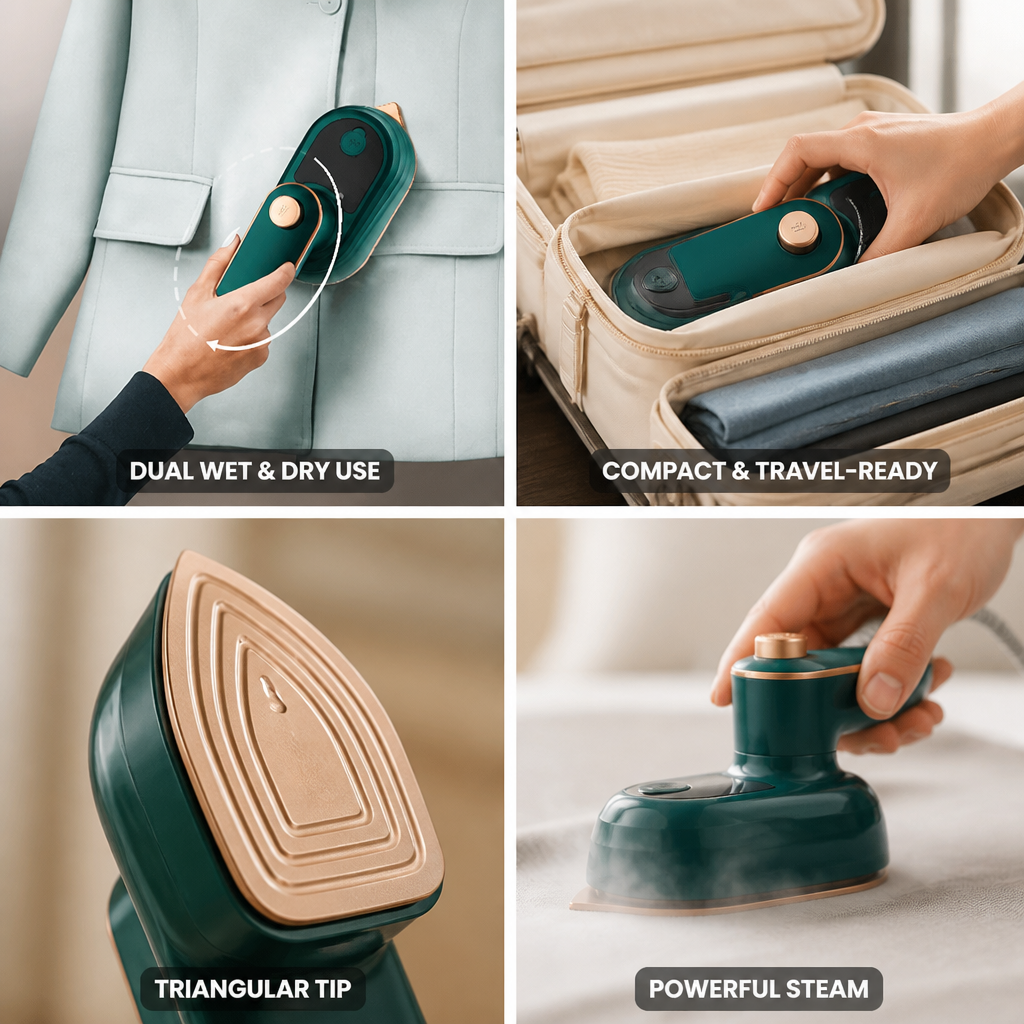 Quick-Heat Compact Steam & Dry Travel Iron (50ml Tank)