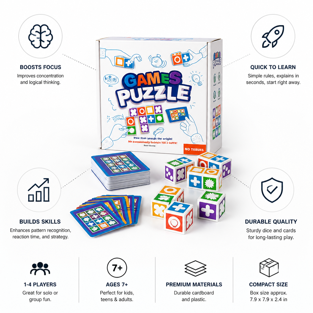 Quick-Play & Durable Symbol Dice Logic Game (Ages 7+)
