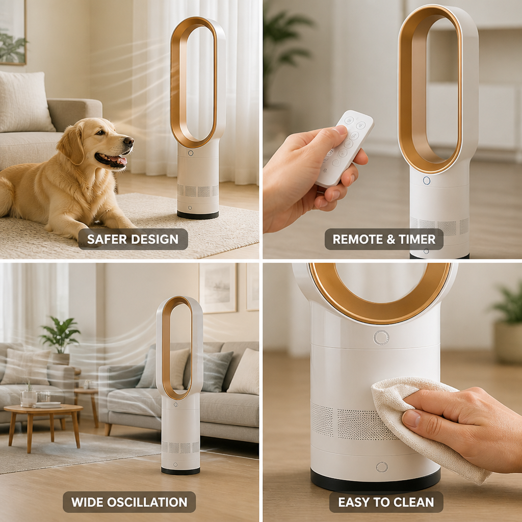 Quiet Bladeless Oscillating Fan (Remote & Timer)