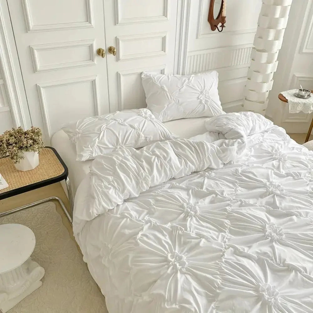 Quilt Cover Set Pleated Texture & Soft Floral Machine Washable