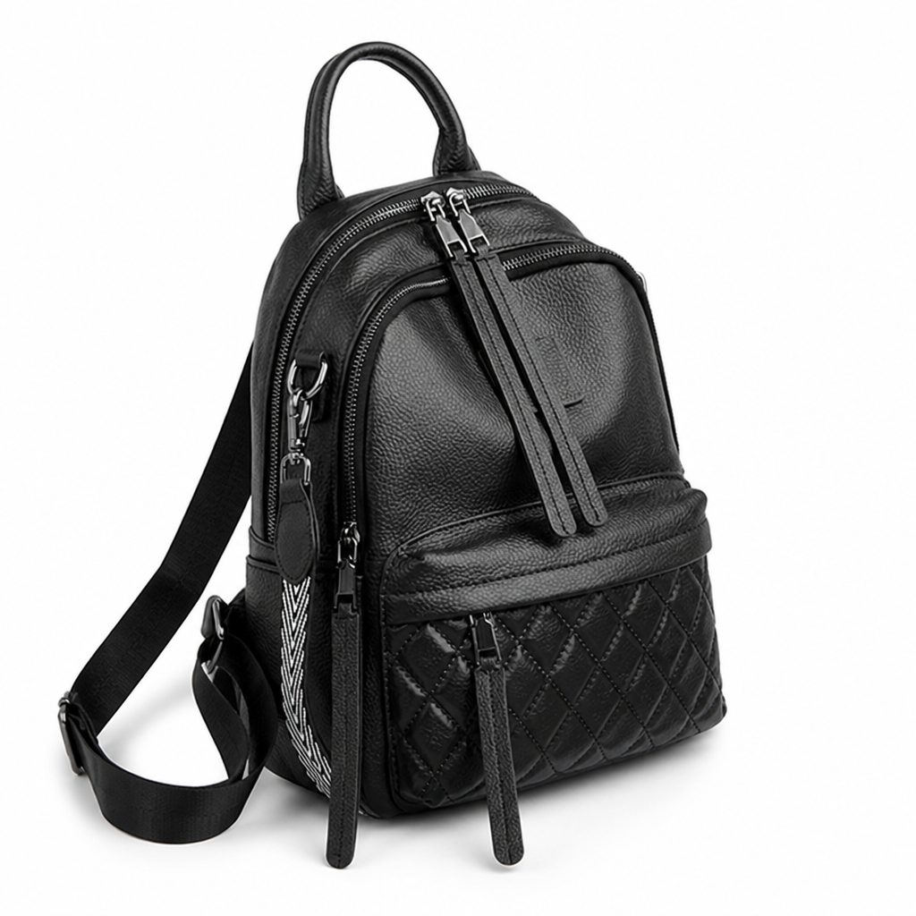 Quilted Faux Leather Backpack (Padded Laptop Compartment)