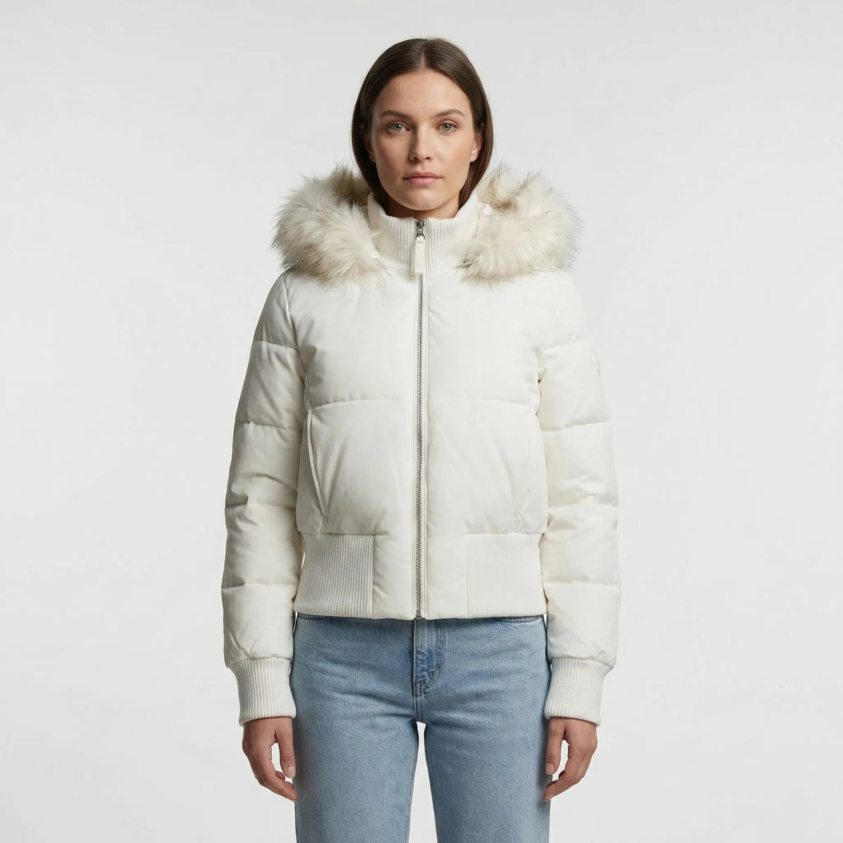 Quilted Jacket Insulated Detachable Hood Faux Fur Trim