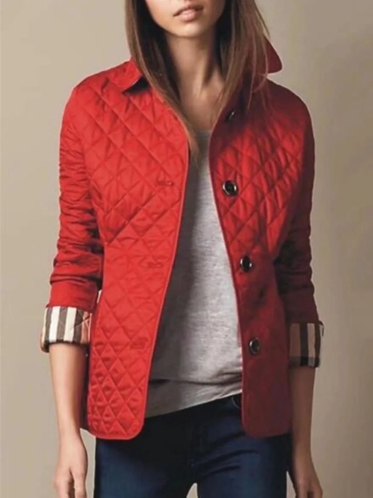 Quilted Jacket Lightweight Insulated Snap-Button Closure
