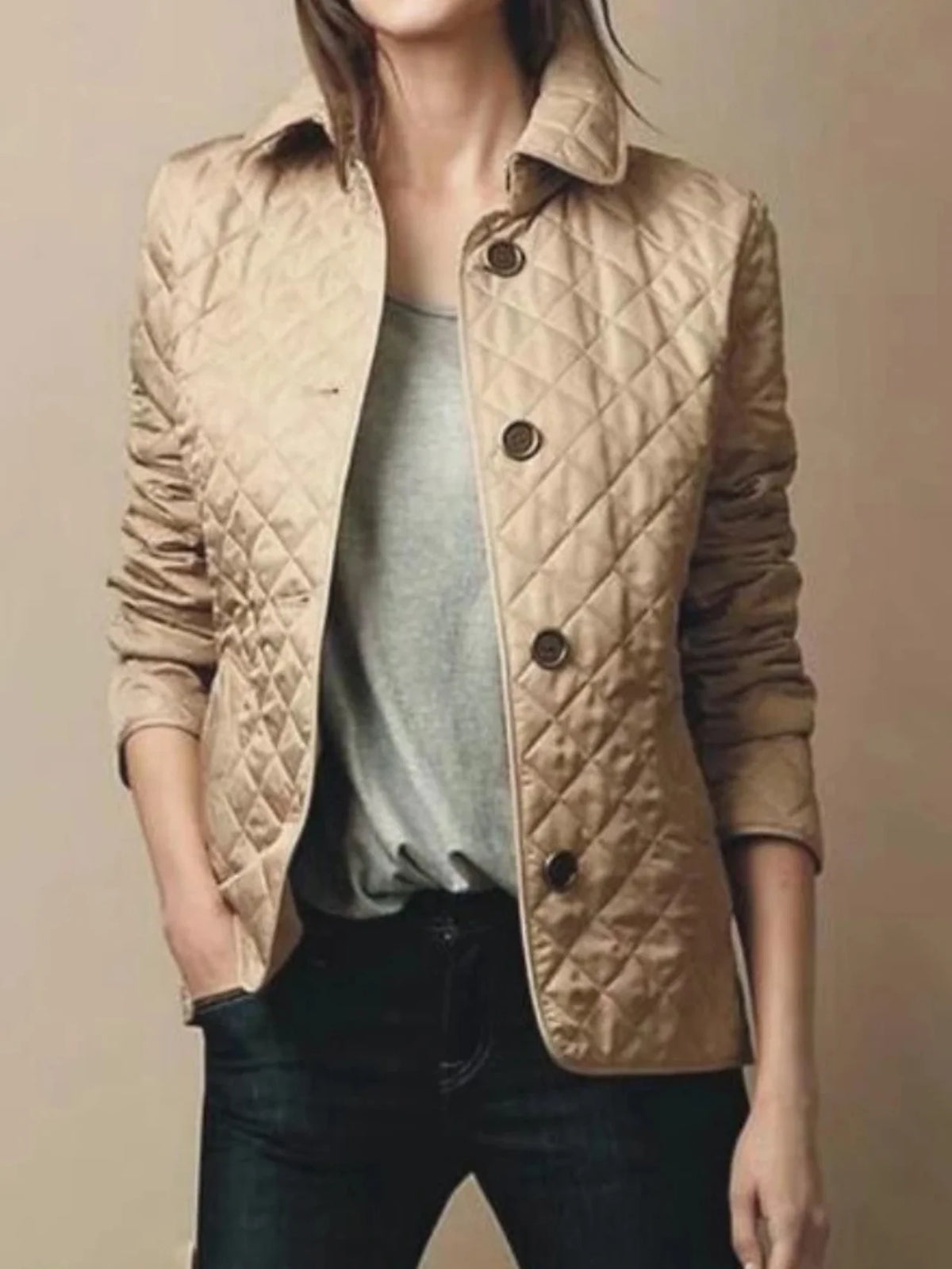 Quilted Jacket Lightweight Polyester Insulation Snap-Button Closure