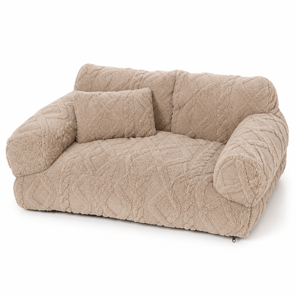 Quilted Plush Velvet Raised-Edge Pet Sofa Bed (Includes Cushion)