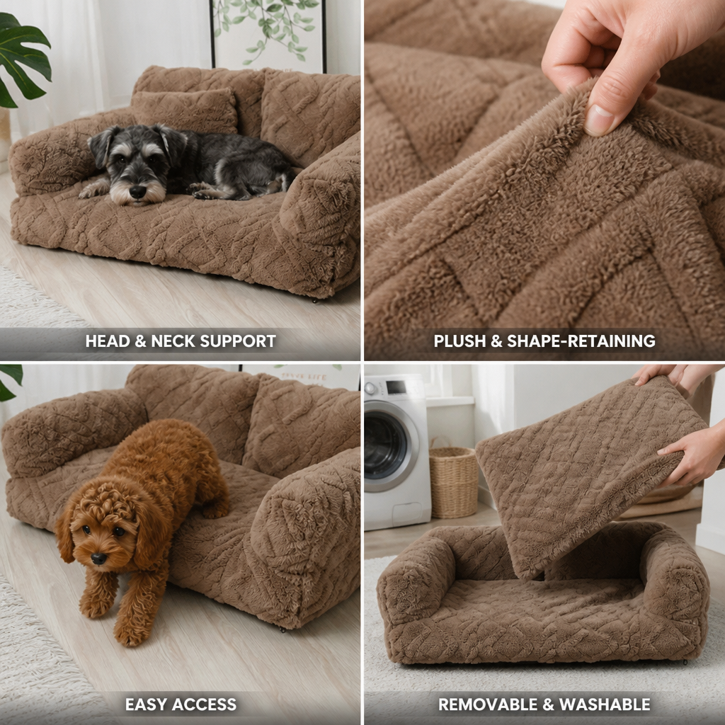 Quilted Plush Velvet Raised-Edge Pet Sofa Bed (Includes Cushion)