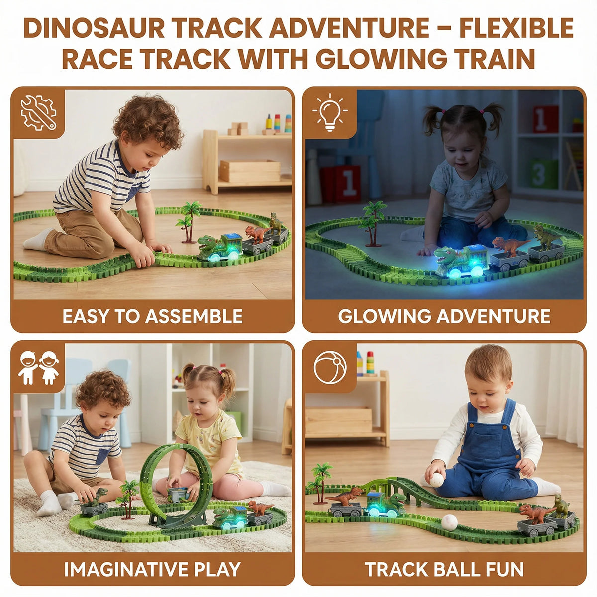 Race Track Set Dinosaur Theme Flexible Track LED Train