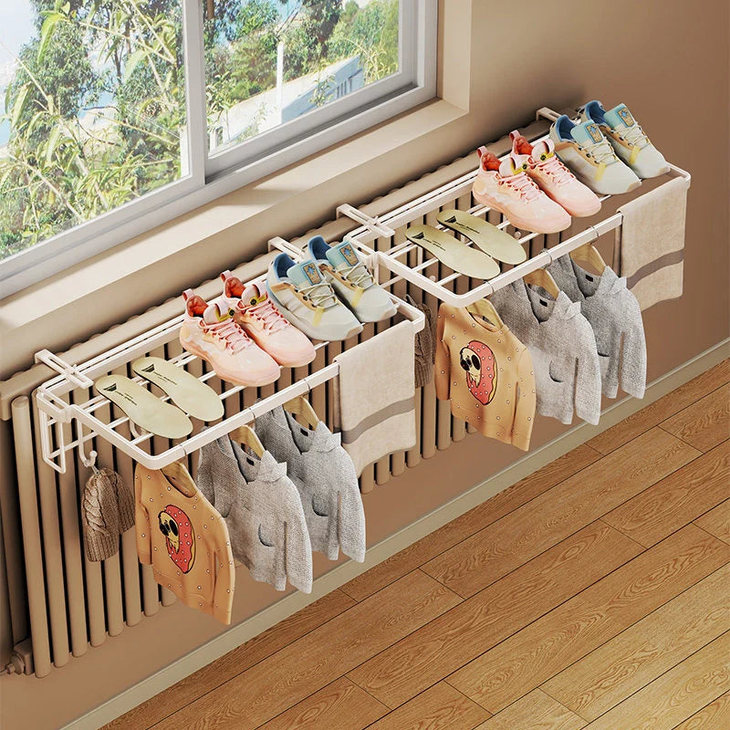 Radiator Drying Rack Foldable Shoe Shelf & Towel Bar
