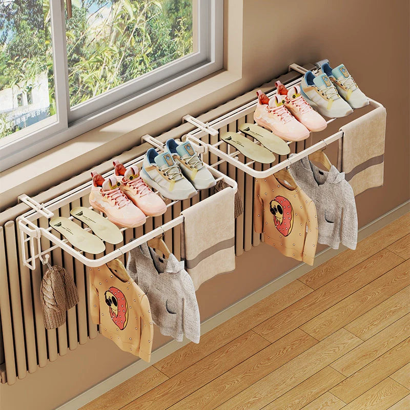 Radiator Drying Rack Foldable Shoe Shelf & Towel Bar
