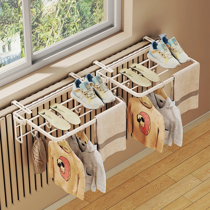 Radiator Drying Rack Foldable Shoe Shelf & Towel Bar