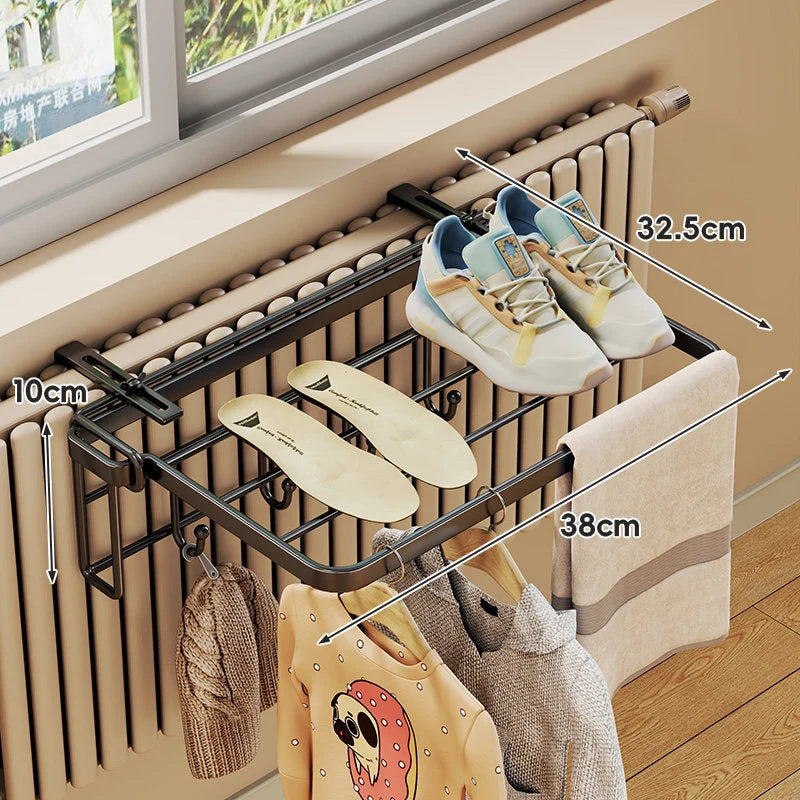 Radiator Drying Rack Foldable Shoe Shelf & Towel Bar