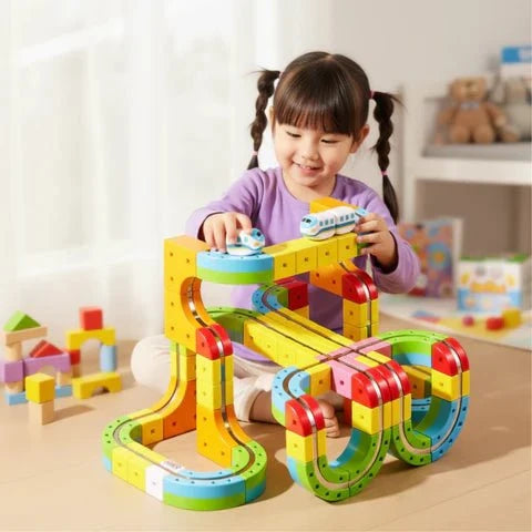 Railway Building Set Modular Tracks USB-Rechargeable Locomotive 51 Pieces