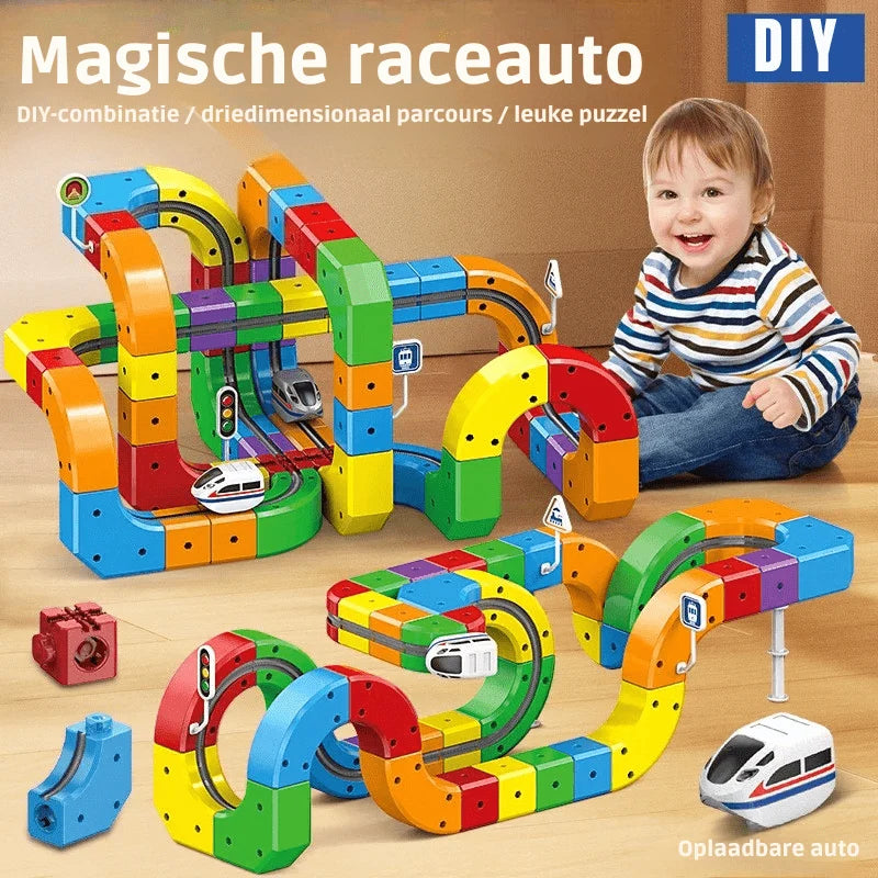 Railway Building Set Modular Tracks USB-Rechargeable Locomotive 51 Pieces