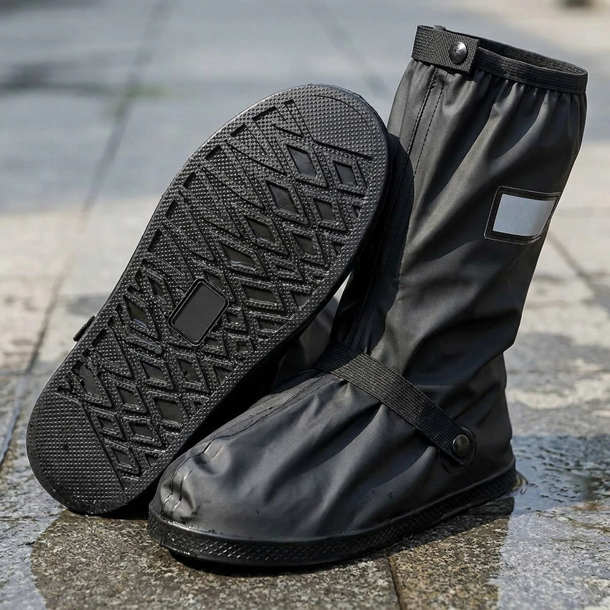 Rain Boot Covers Side Zipper Molded Tread Reflective Strips
